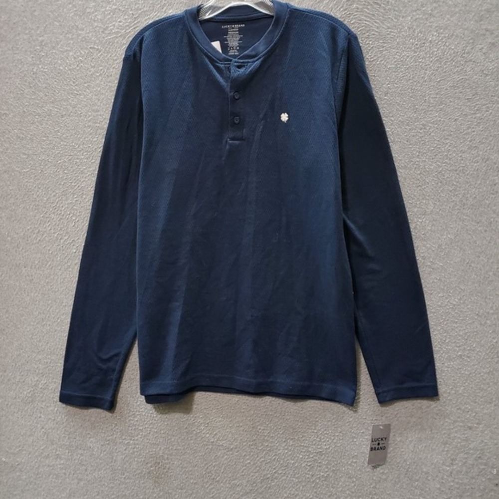 Lucky Brand Men Sleepwear Medium Blue Sleepshirt Henley Long Sleeve Pullover NWT